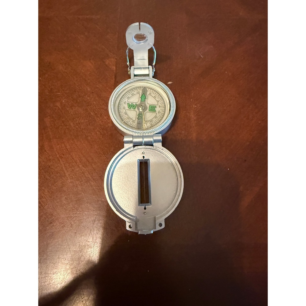 Engineer Directional Compass Silver Metal Lensatic Sighting Navigation Tool
